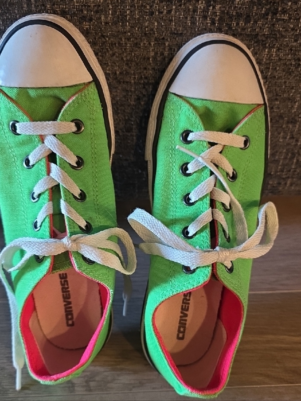 Converse Kids Low Top Sneakers - Neon Green with Neon Pink.
